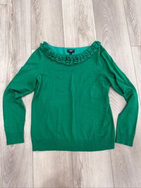 Talbots Romantic Bow Petite S Green Silk Cotton Knit Career Work Preppy Sweater